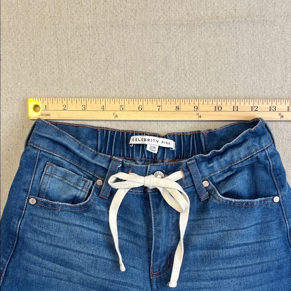 Celebrity Pink Wide Leg Crop Jeans Womens 3/26 Drawstring Raw Hem - Picture 5 of 10